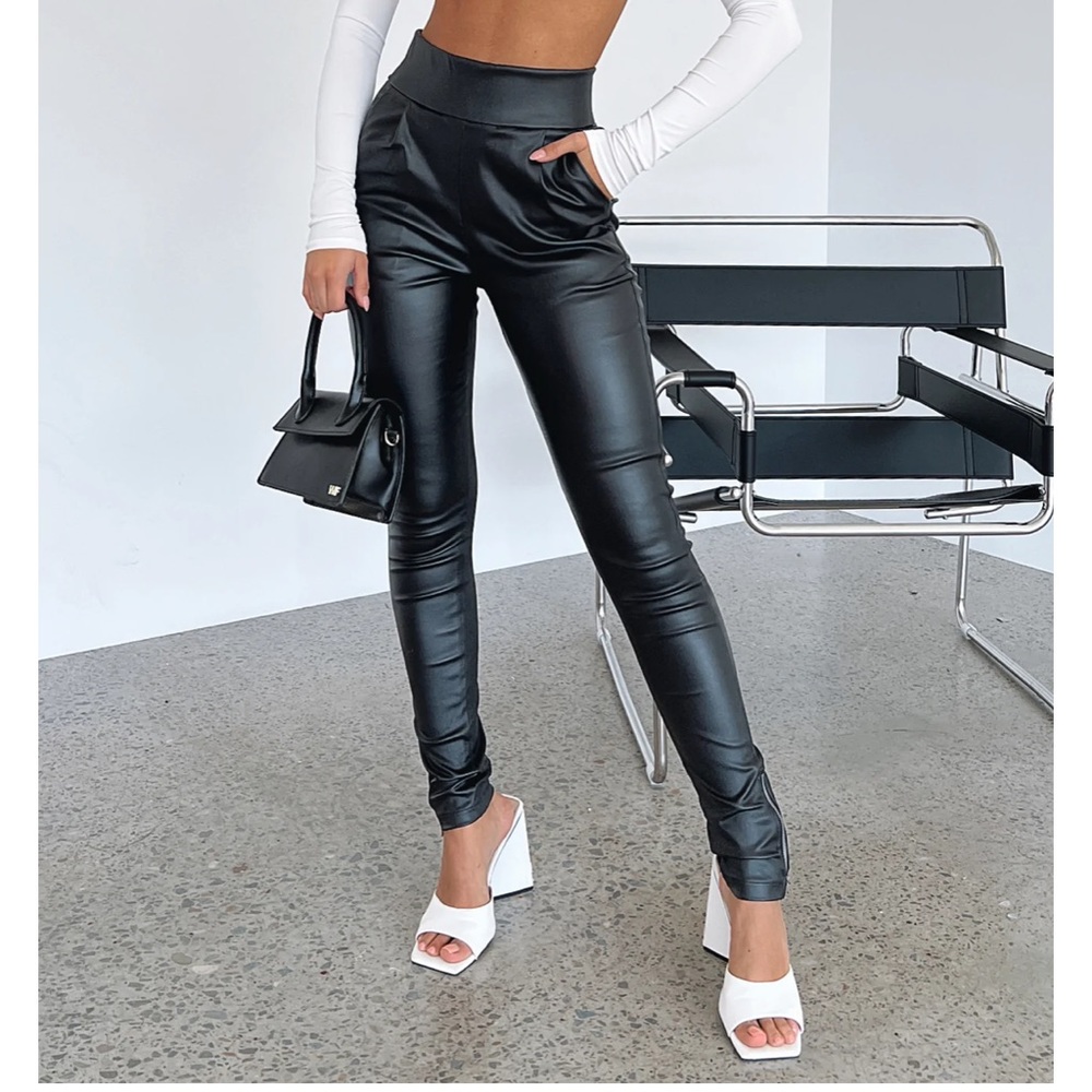 White Fox Fire It Up Wet Look PU Pants Black, size small
